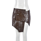 SUPER WHOLESALE |  Pu Material Asymmertrical Cut Skirt