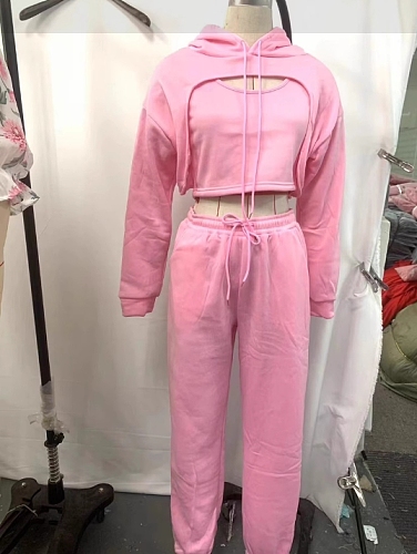 SUPER WHOLESALE | Hooded Tracking Suit with Tanks in Solid 3 pieces