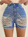 SUPER WHOLESALE | Distress Jeans Shorts Decorated with Pearls