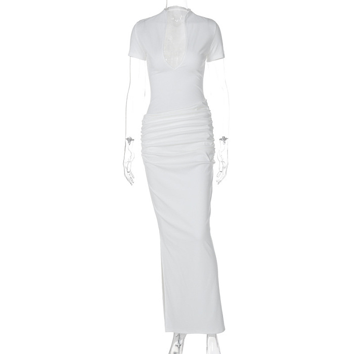 SUPER WHOLESALE | Plugning Neck Long Split Dress