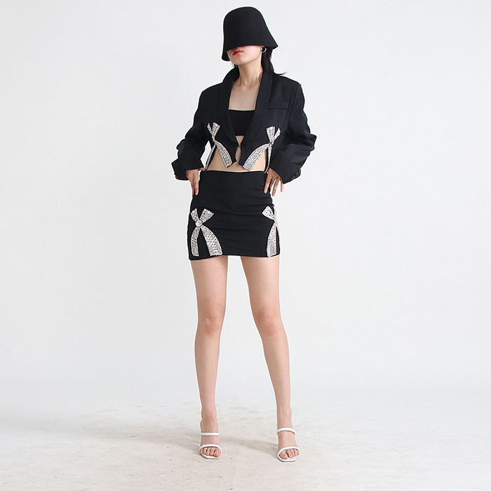 SUPER WHOLESALE | Beaded Bows Blazer with Skirt Bottom