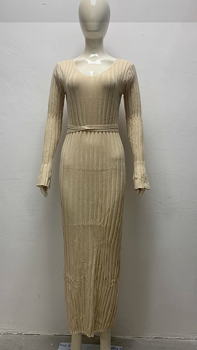 SUPER WHOLESALE | V Neck Pleated Long Dress