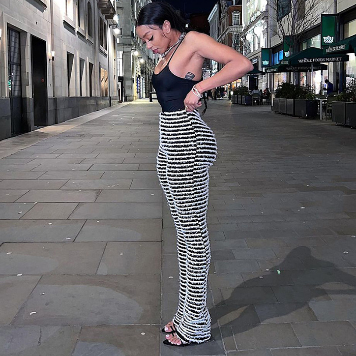 SUPER WHOLESALE | Two Tone Stripes Teddy Pants