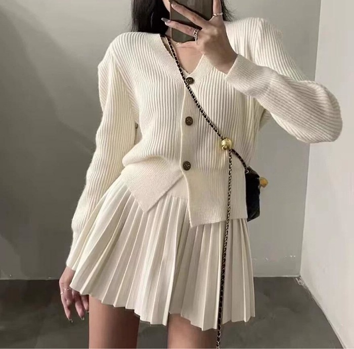 SUPER WHOLESALE | Cardigan Sweater Top with Pleated Skirt