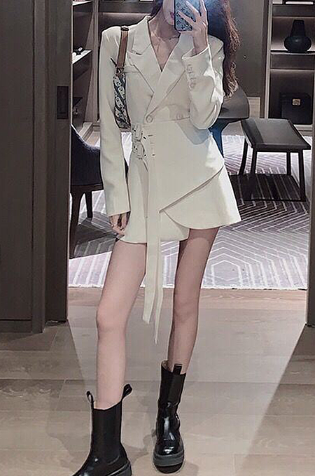 SUPER WHOLESALE | Blazer Collar Buckle Dress