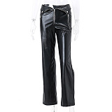 SUPER WHOLESALE | Turtle Down Waist Pu Material Pants