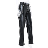 SUPER WHOLESALE | Turtle Down Waist Pu Material Pants