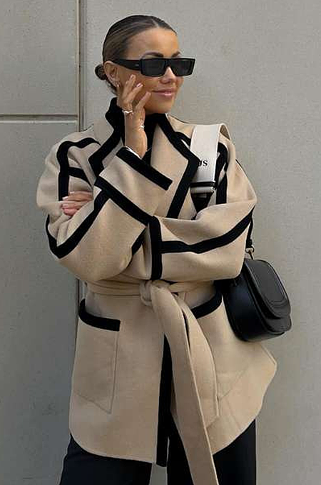 SUPER WHOLESALE | Belted Two-Tone Mid-Length Double-Faced Wool Coat