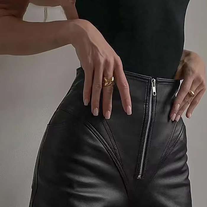 SUPER WHOLESALE | Pu High Waist Straight Pants
