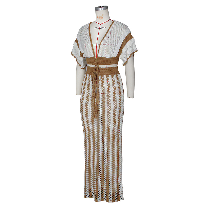SUPER WHOLESALE | Knitted Skirt Set in Two Tones