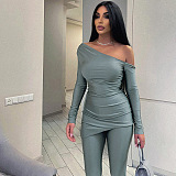 SUPER WHOLESALE | Asymmertrical Shoulder Elastic  Pants Set