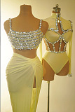SUPER WHOLESALE| Diamond Beaded Split Skirt Set Decorated with Tank Top
