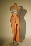 SUPER WHOLESALE| Diamond Beaded Split Skirt Set Decorated with Tank Top