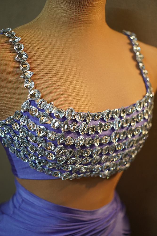 SUPER WHOLESALE| Diamond Beaded Split Skirt Set Decorated with Tank Top