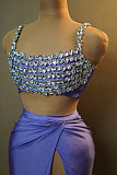 SUPER WHOLESALE| Diamond Beaded Split Skirt Set Decorated with Tank Top