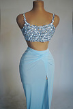SUPER WHOLESALE| Diamond Beaded Split Skirt Set Decorated with Tank Top