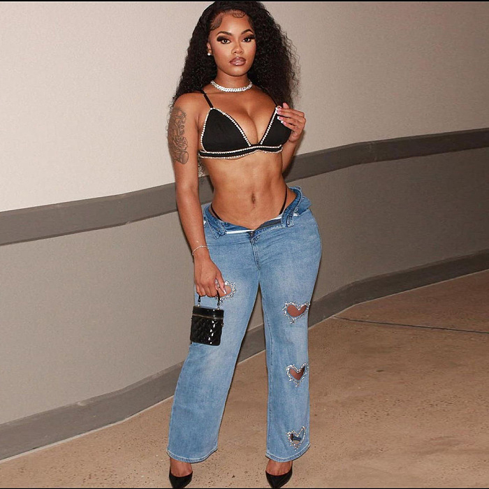 SUPER WHOLESALE| Heart Hollow-out Jeans