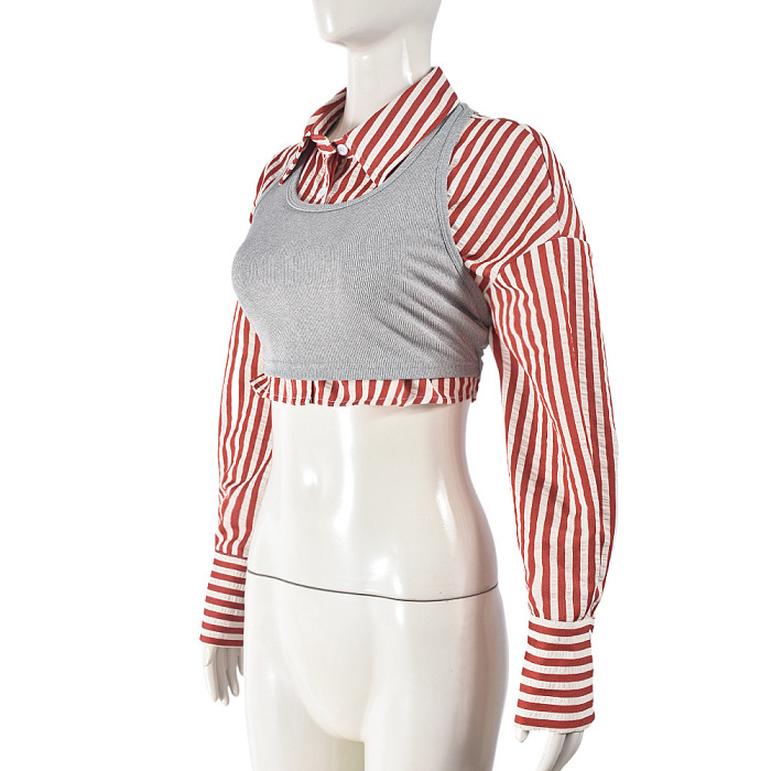 SUPER WHOLESALE| Striped Shirt Top with Tank Cover