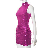 SUPER WHOLESALE| Pu Material Off-shoulder Bodycon Dress
