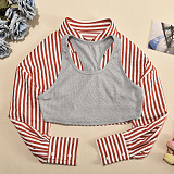 SUPER WHOLESALE| Striped Shirt Top with Tank Cover