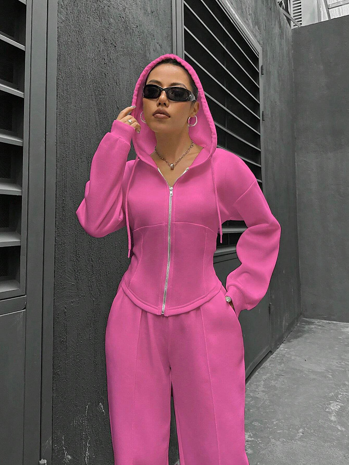 SUPER WHOLESALE|  Hoodie Tracking Suit in Solid Colour
