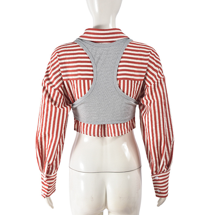 SUPER WHOLESALE| Striped Shirt Top with Tank Cover