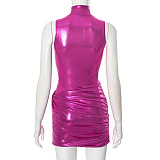 SUPER WHOLESALE| Pu Material Off-shoulder Bodycon Dress