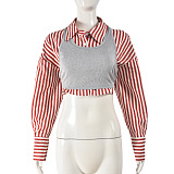 SUPER WHOLESALE| Striped Shirt Top with Tank Cover