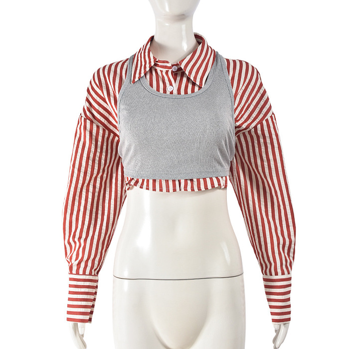 SUPER WHOLESALE| Striped Shirt Top with Tank Cover