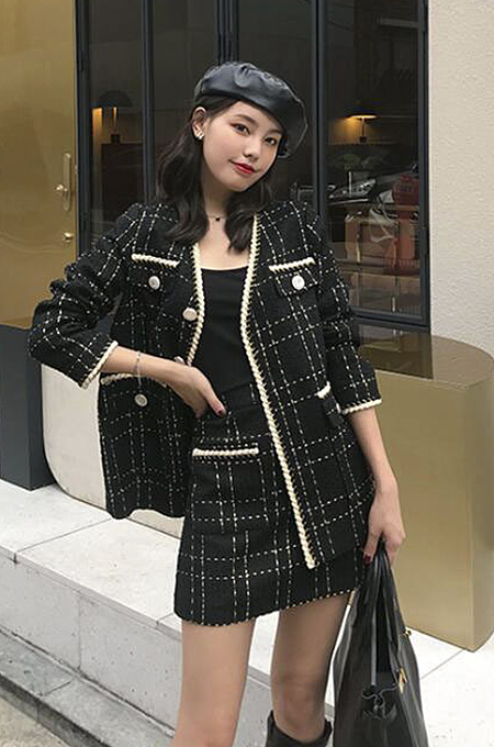 SUPER WHOLESALE|  Single Breasted Tweed Skirt Set