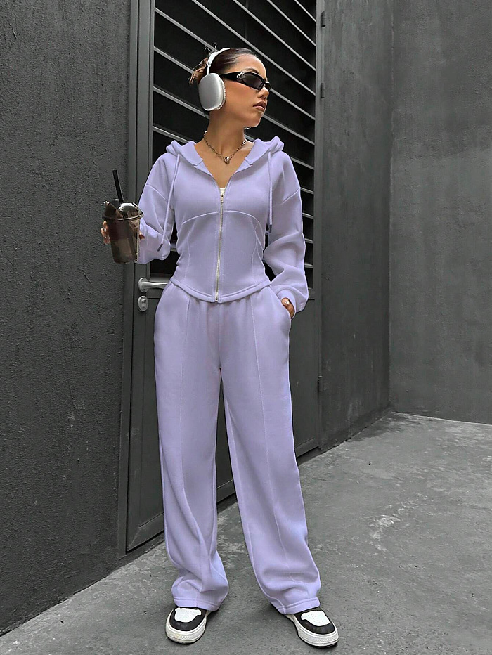 SUPER WHOLESALE|  Hoodie Tracking Suit in Solid Colour