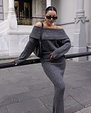 SUPER WHOLESALE| Knitted Off-shoulder Skirt Set