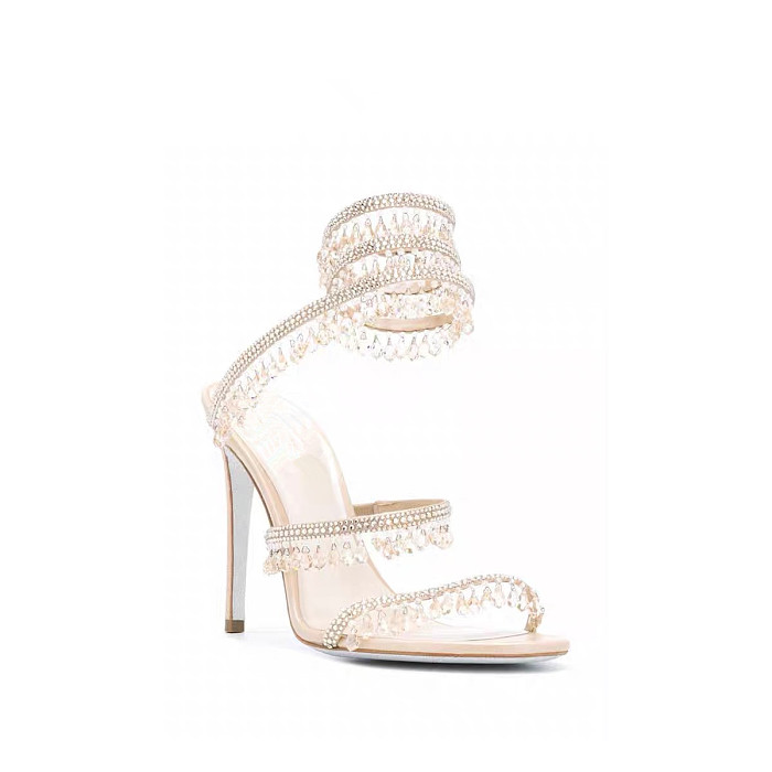 SUPER WHOLESALE| Crystal  Snake-shaped  Sandals in Apricot
