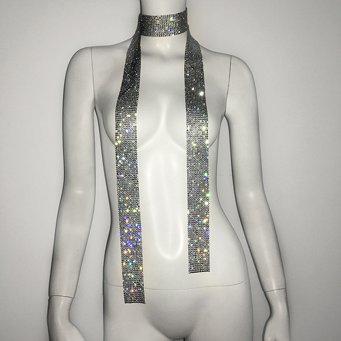 SUPER WHOLESALE| Metal Sequin  Choker Necklace  Rhinestone (Length: 160cm)