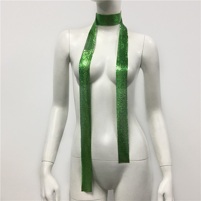SUPER WHOLESALE| Metal Sequin  Choker Necklace without Rhinestone (Length: 160cm)