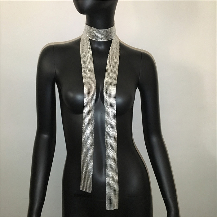 SUPER WHOLESALE| Metal Sequin  Choker Necklace  Rhinestone (Length: 160cm)