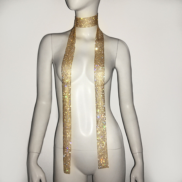 SUPER WHOLESALE| Metal Sequin  Choker Necklace  Rhinestone (Length: 160cm)