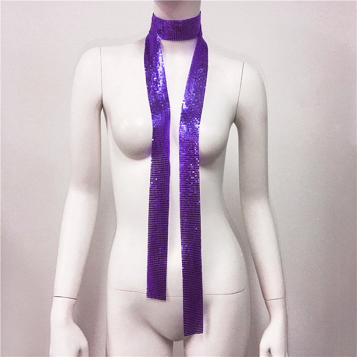 SUPER WHOLESALE| Metal Sequin  Choker Necklace without Rhinestone (Length: 160cm)