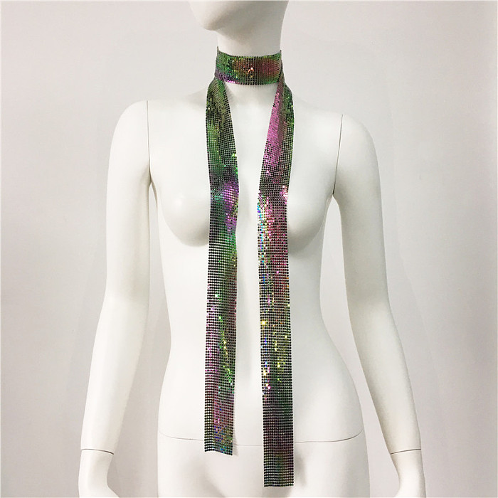 SUPER WHOLESALE| Metal Sequin  Choker Necklace without Rhinestone (Length: 160cm)