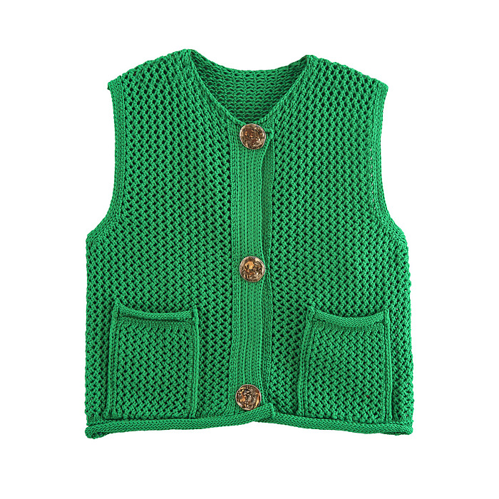 SUPER WHOLESALE| Knitted Vest with Big Buttons