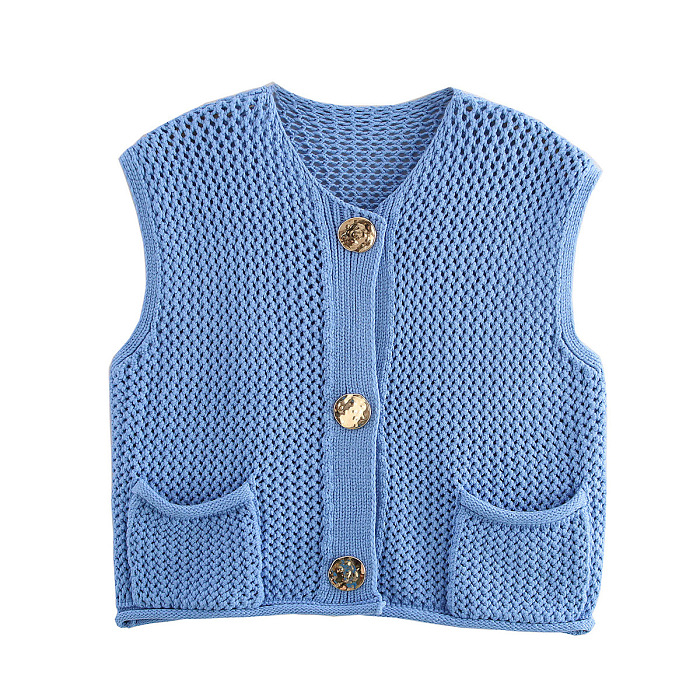 SUPER WHOLESALE| Knitted Vest with Big Buttons