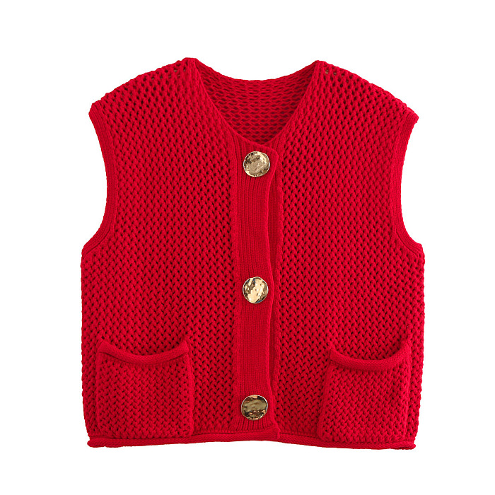 SUPER WHOLESALE| Knitted Vest with Big Buttons