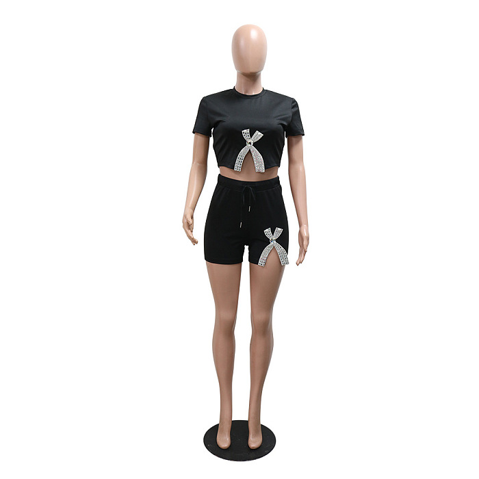SUPER WHOLESALE| Crystal Bow Shorts Set