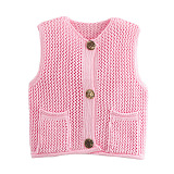 SUPER WHOLESALE| Knitted Vest with Big Buttons