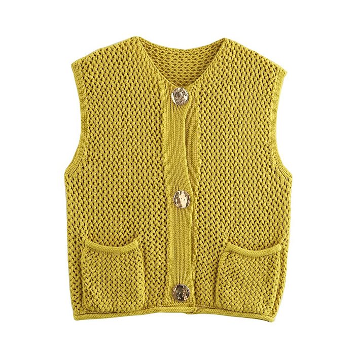 SUPER WHOLESALE| Knitted Vest with Big Buttons