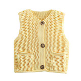 SUPER WHOLESALE| Knitted Vest with Big Buttons