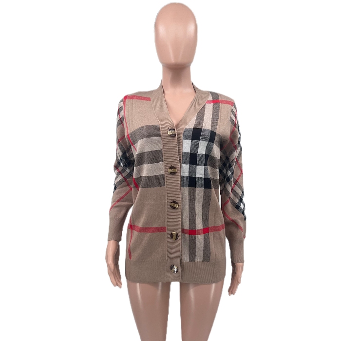 SUPER WHOLESALE| Plaid Knitted Cardigan Top