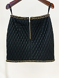 SUPER WHOLESALE| Embossing Leather Skirt with Gold Button