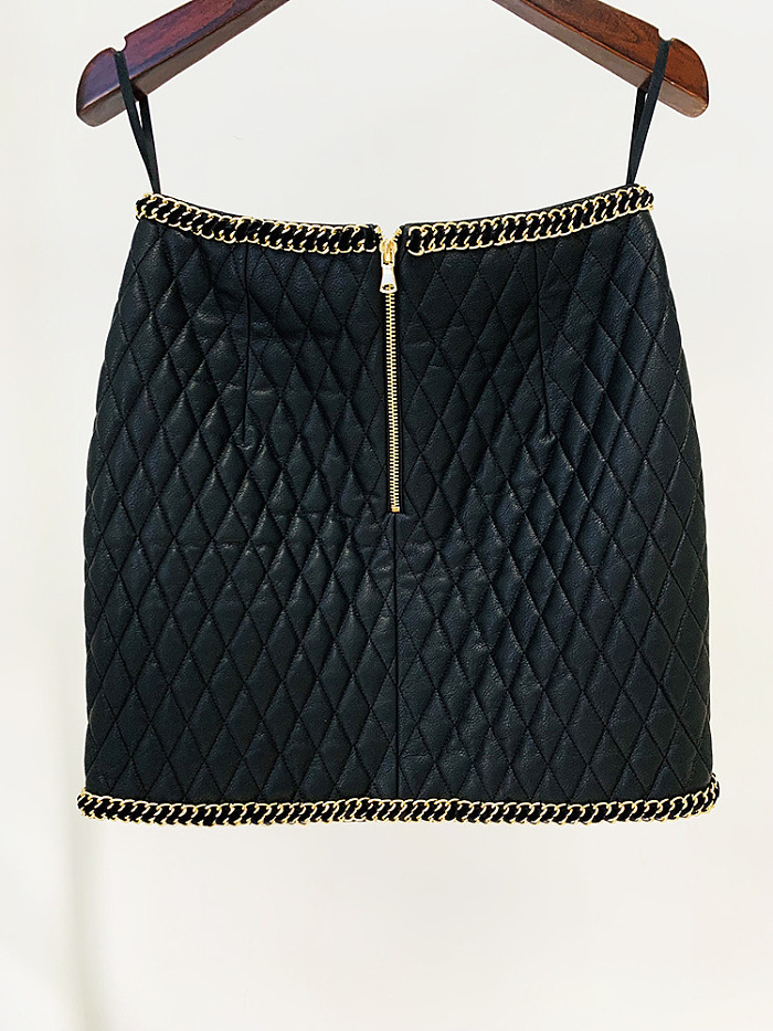 SUPER WHOLESALE| Embossing Leather Skirt with Gold Button