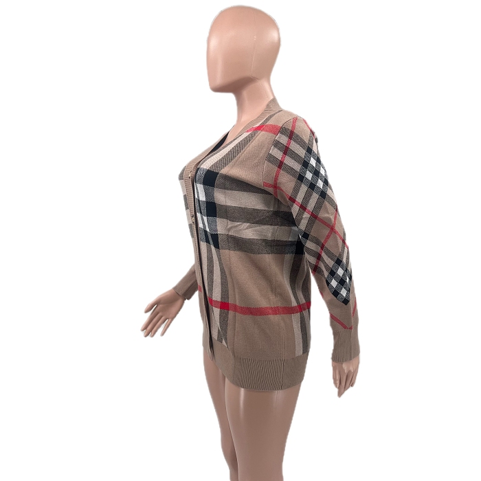 SUPER WHOLESALE| Plaid Knitted Cardigan Top